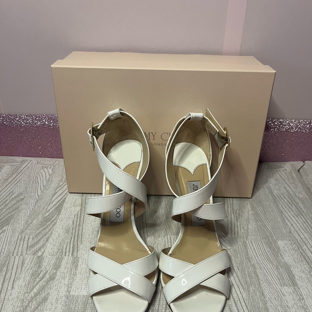 Jimmy Choo White Heels with Crisscross Straps